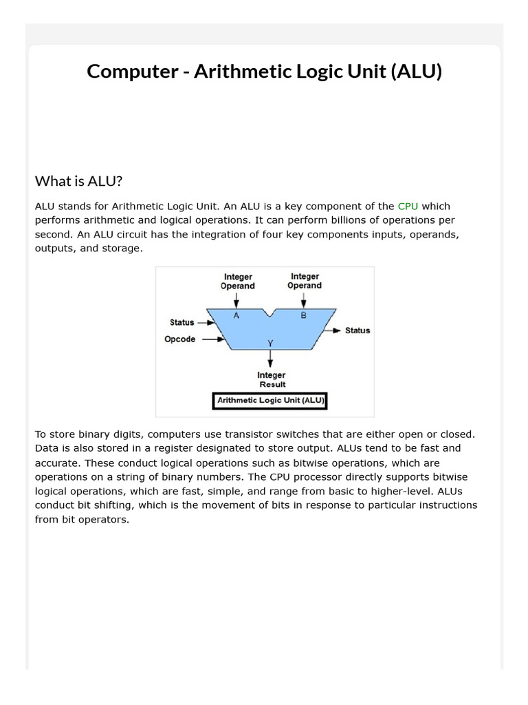 Computer - Arithmetic Logic Unit (ALU) | PDF