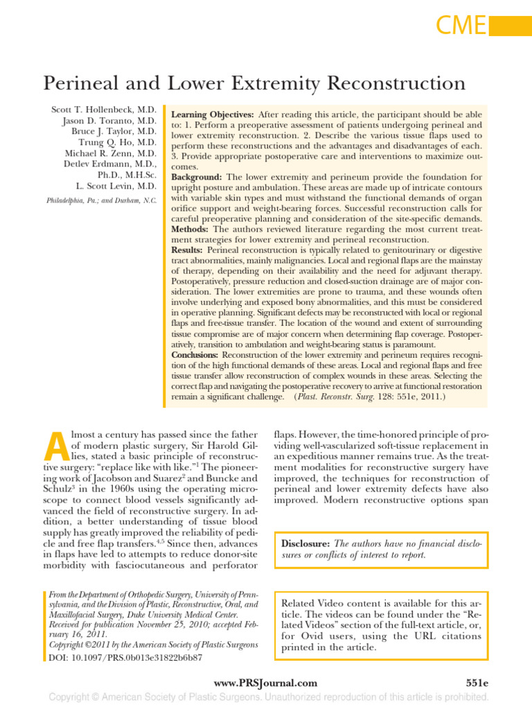 Perineal and Lower Extremity Reconstruction | PDF
