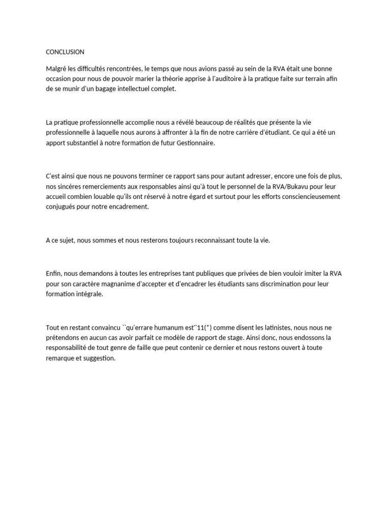 CONCLUSION Rapport de stage | PDF