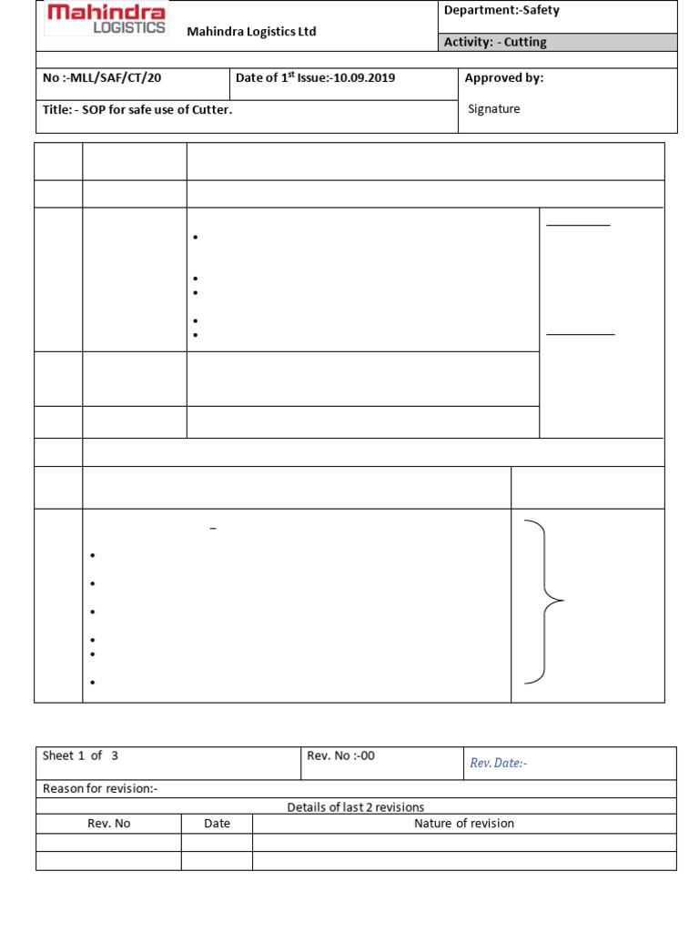 SOP-20 Safe Use of Cutter | PDF