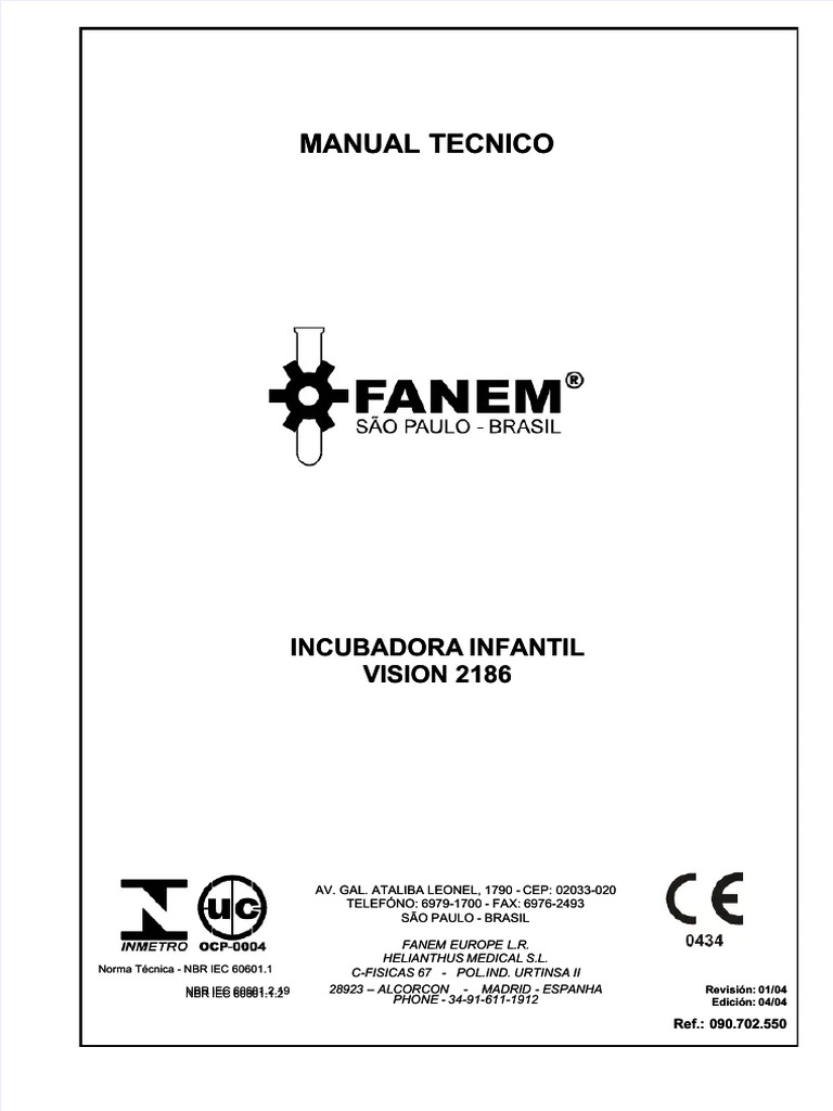 Manual TECNICO Incubadora FANEM Vision-2186 | PDF
