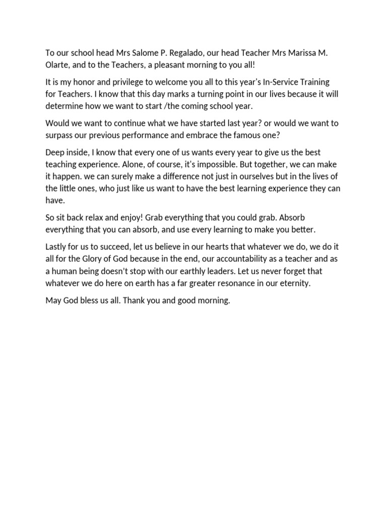 Welcome Message For INSET | PDF