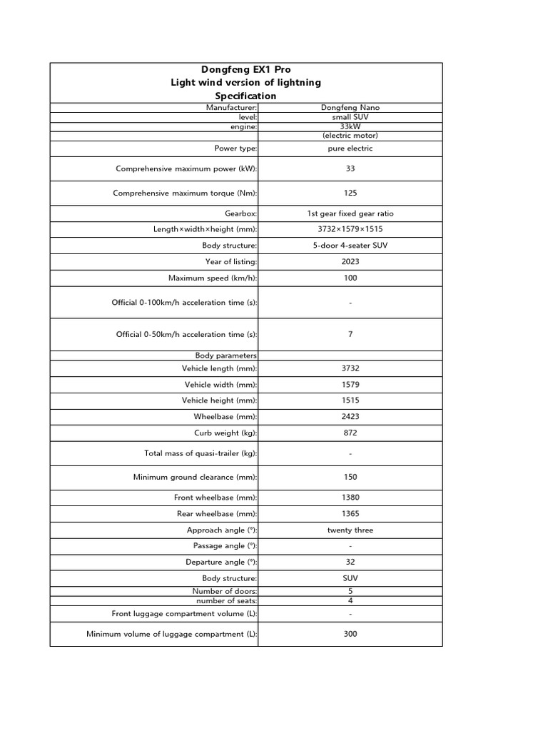 Dongfeng Ex1 PRO | PDF