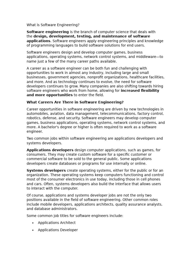 Overview of Software Engineering Careers | PDF | Software | Art
