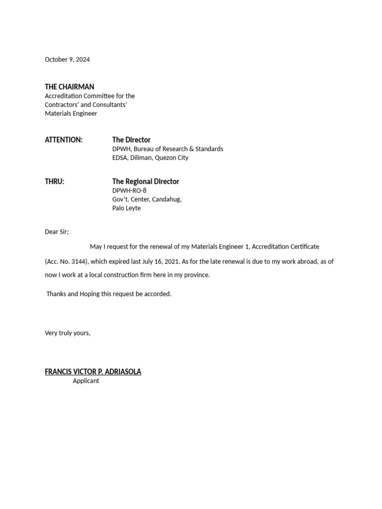 Renewal Request for Materials Engineer Accreditation | PDF | Home ...