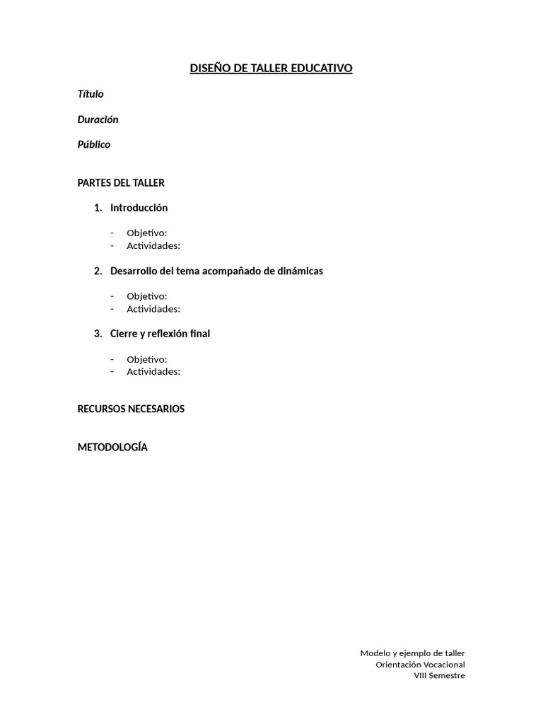 DISEÑO DE TALLER EDUCATIVO | PDF