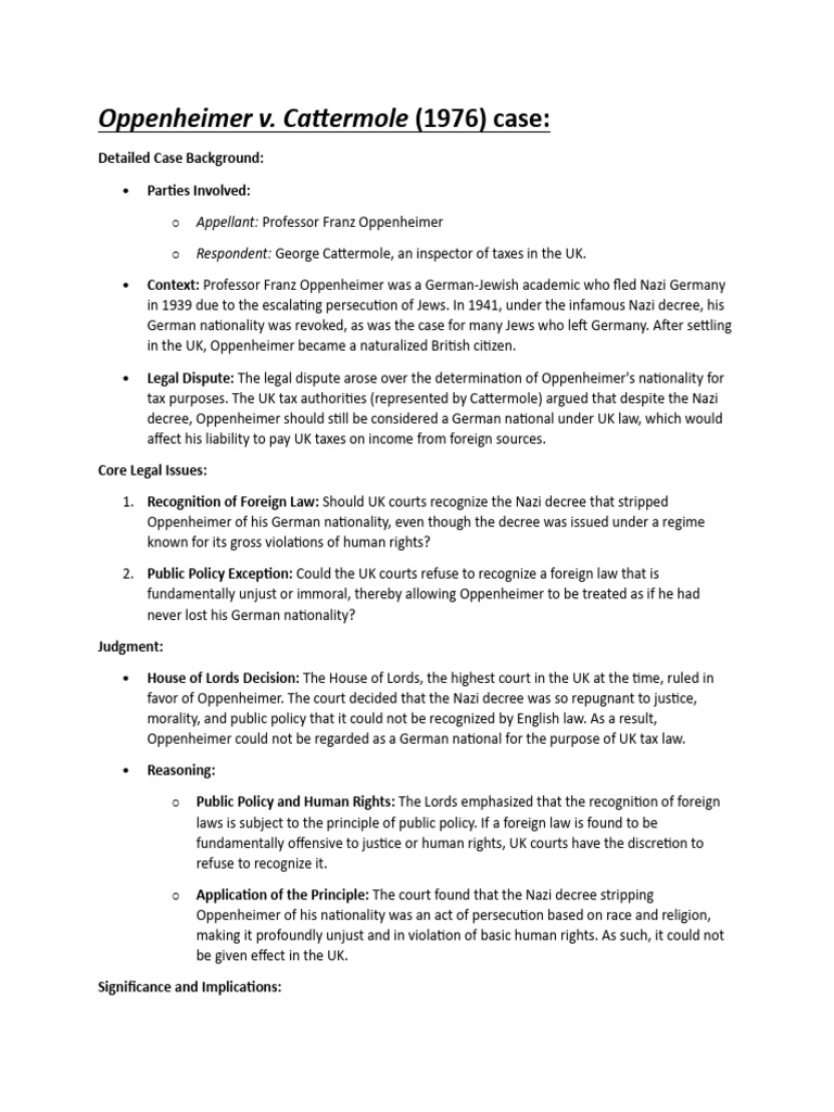 Oppenheimer V Cattermole 1976 Case Brief Pdf