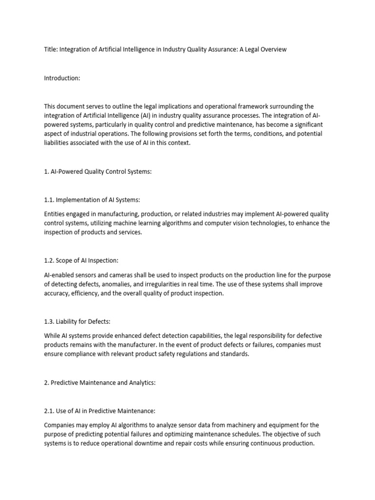 Integration of Artificial Intelligence in Industry Quality Assurance ...