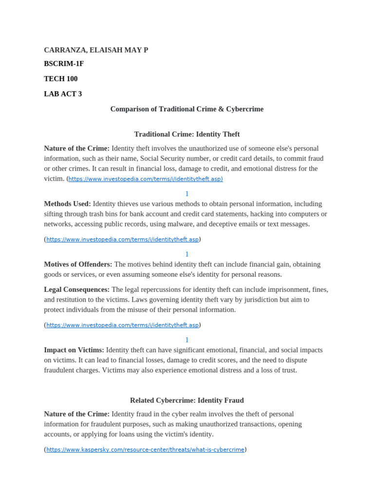 Traditional Crime&Cybercrime | PDF