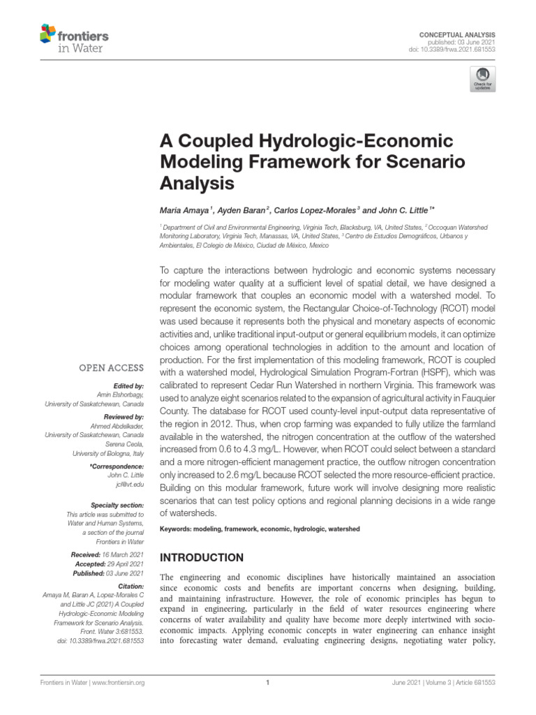 Amaya Et Al 2021 A Coupled Hydrologic-Economic Modeling Framework For ...