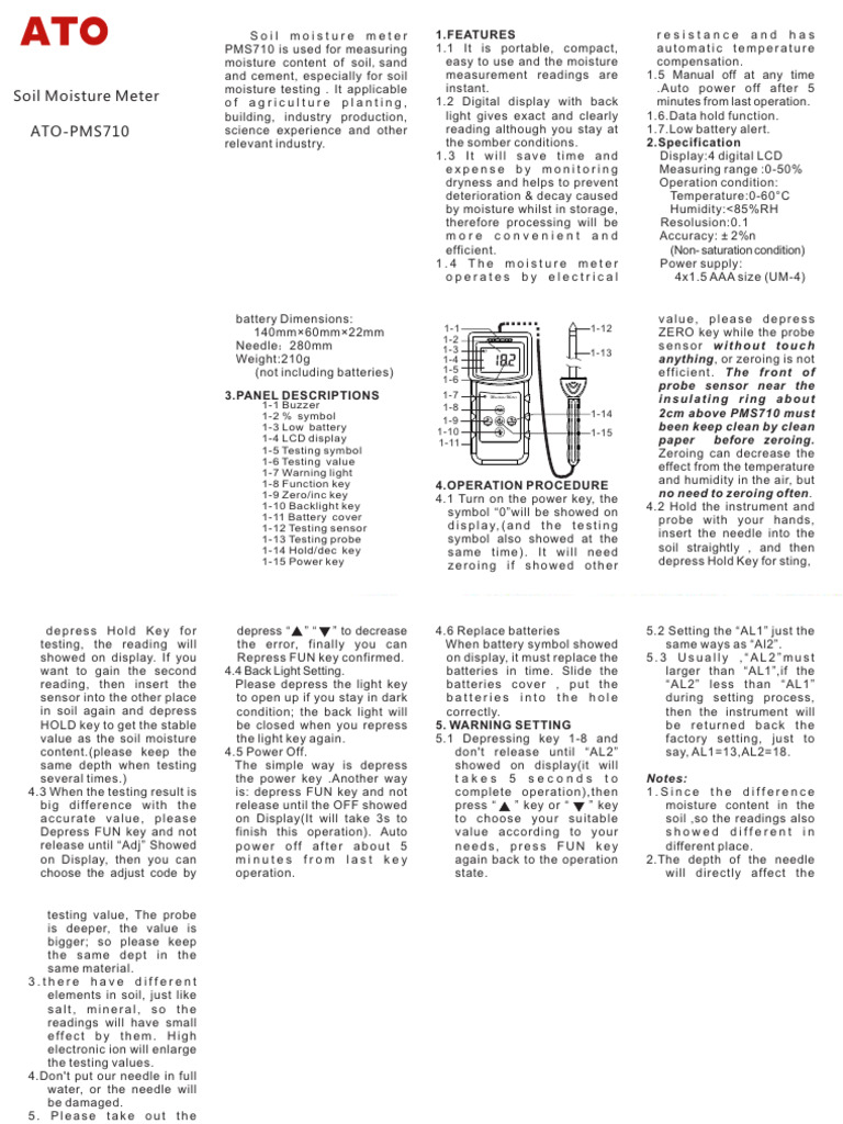 PMS710 Soil Moisture Meter Guide | PDF | Soil | Earth Sciences
