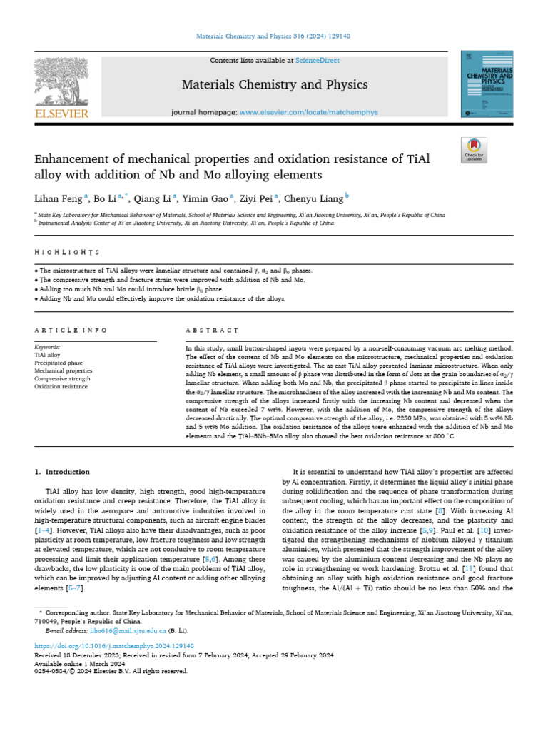 Enhancement of Mechanical Properties and Oxidation Resistance of TiAl ...