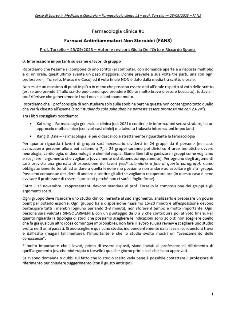 Farmacologia clinica #1 - FANS (1) | PDF