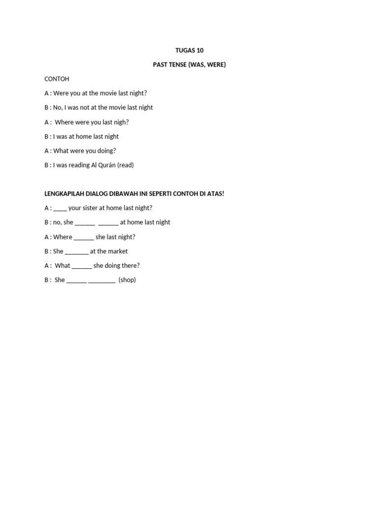 TUGAS 10 Past Tense (Was, Were) | PDF