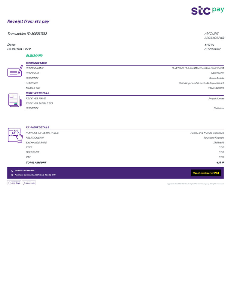 STC Pay Transaction Receipt Summary | PDF