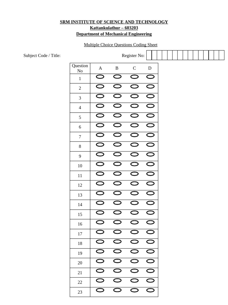 MCQ Coding Sheet | PDF