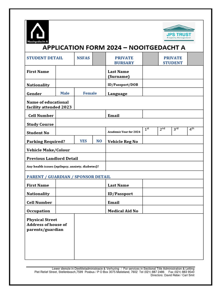 Application Form Nooitgedacht A 2024 | PDF