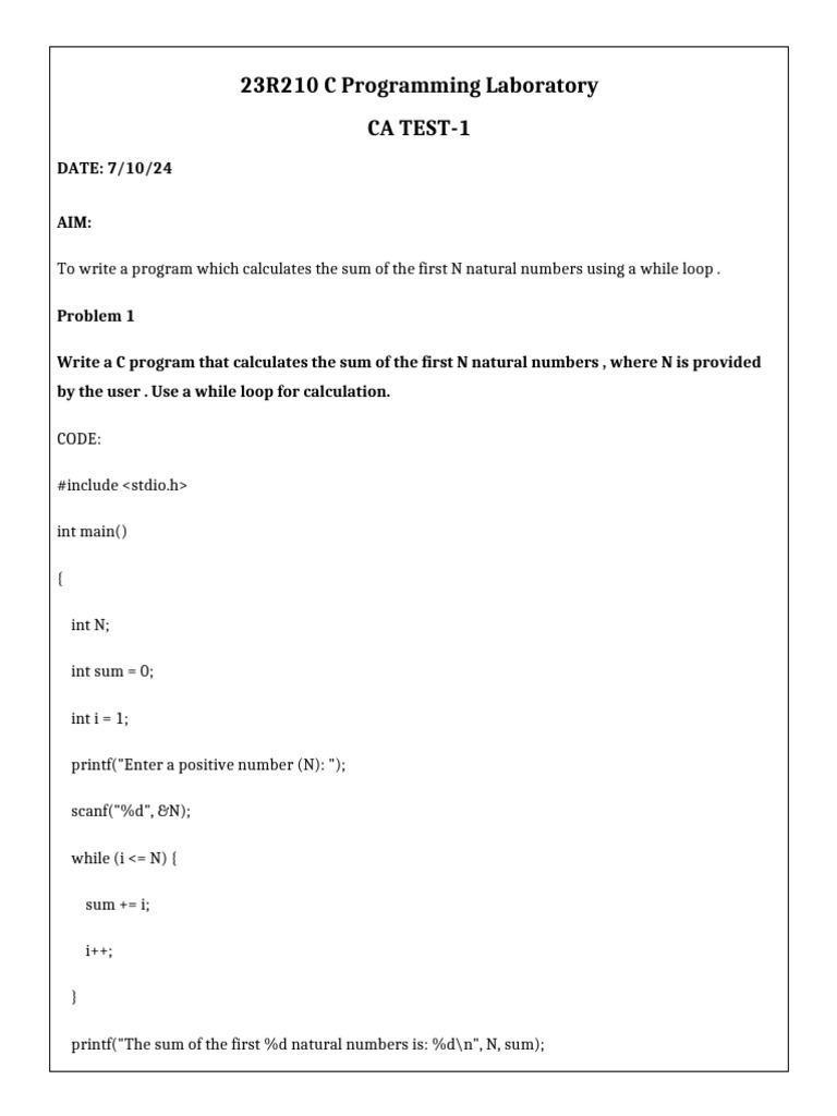 C Programming Test - CA1 | PDF