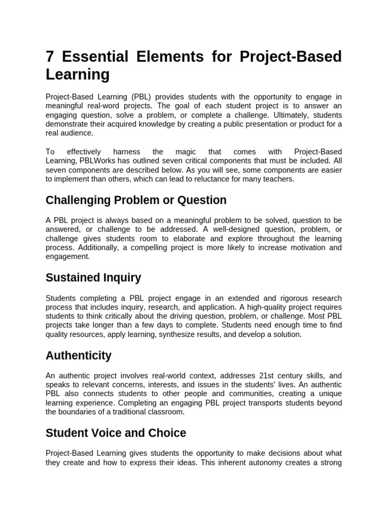 7 Essential Elements For Project | PDF | Project Based Learning | Cognition