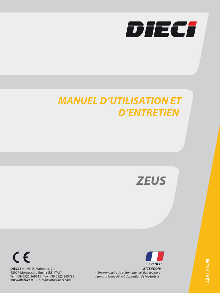 Manuel D'utilisation Et D'entretien ZEUS | PDF image.
