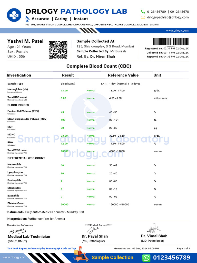 NormalCBCtestreportformatexamplesampletemplateDrlogylabreport