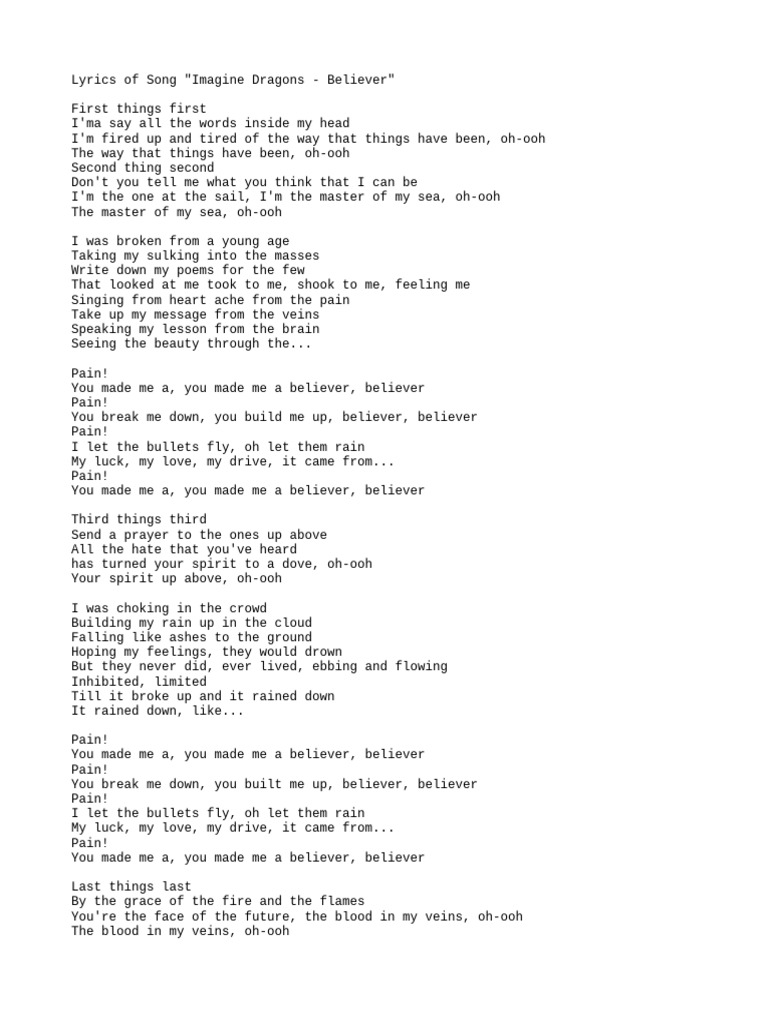 Imagine Dragons Believer Pdf