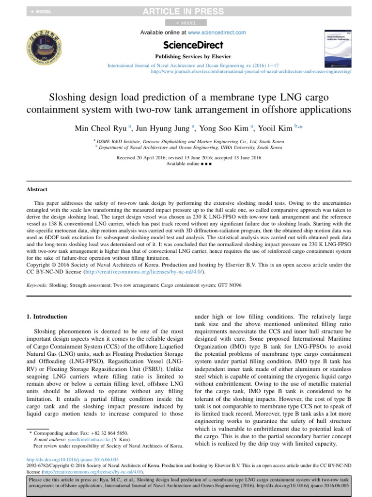 Sloshing Design Load Prediction of A Membrane Type | PDF