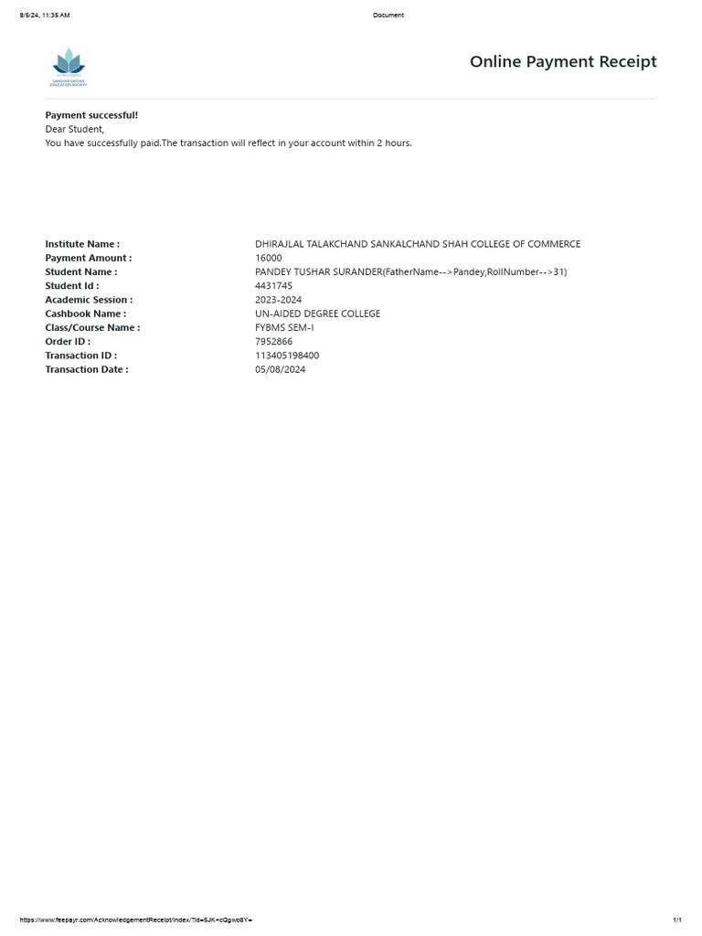 Online Payment Receipt | PDF