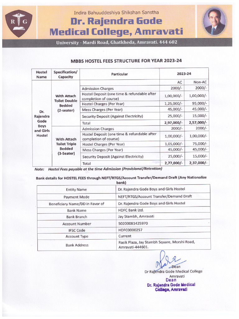 Mbbs Hostel Fee Structure Updated 1 Pdf