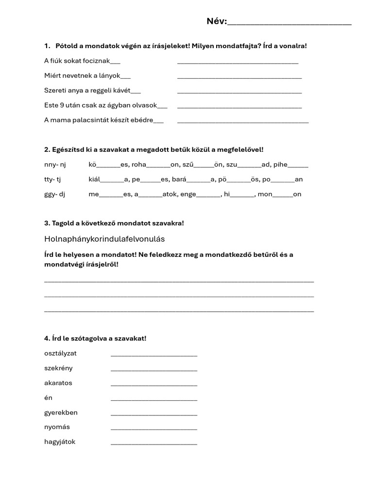 Nyelvtan Éveleji Felmérő | PDF