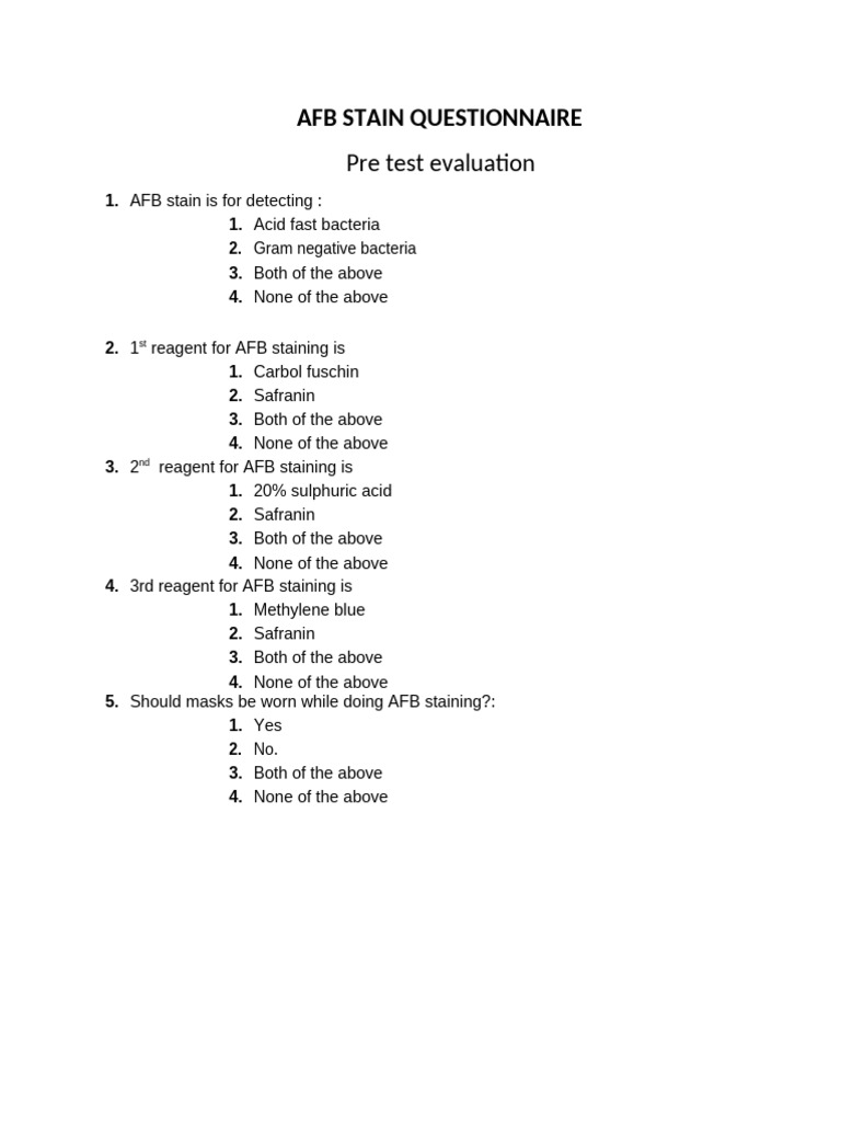 3 Afb Stain Questionnaire | PDF