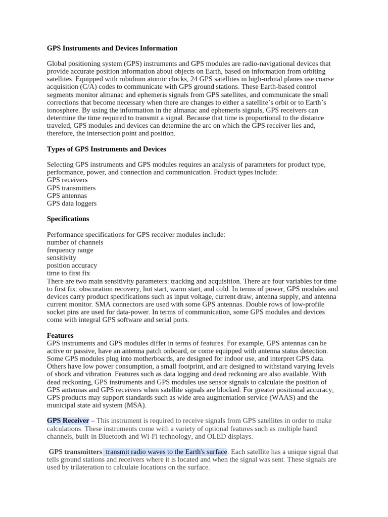 Gps instruments and devices information pdf