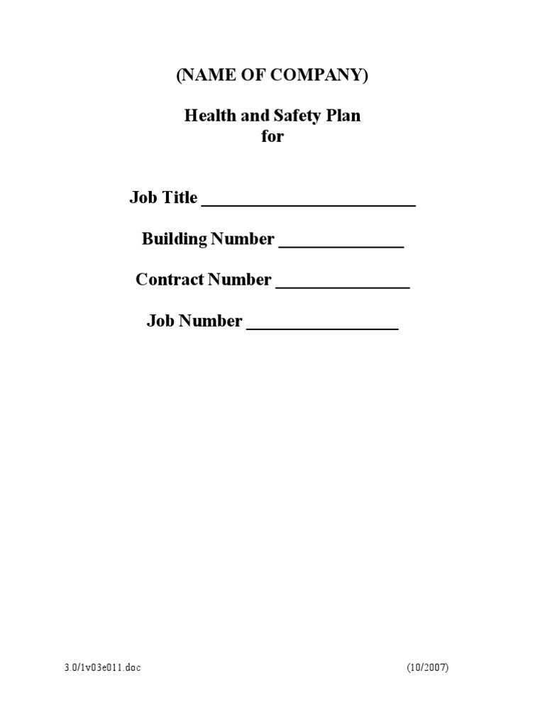 Generic Health and Safety Plan (EXAMPLE) PDF Prevention Safety