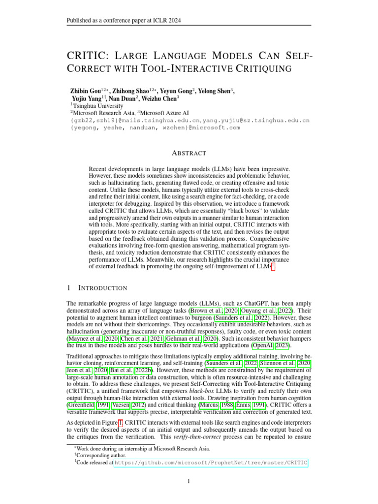 Critic - Large Language Models Can Selfcorrect With Tool-Interactive ...