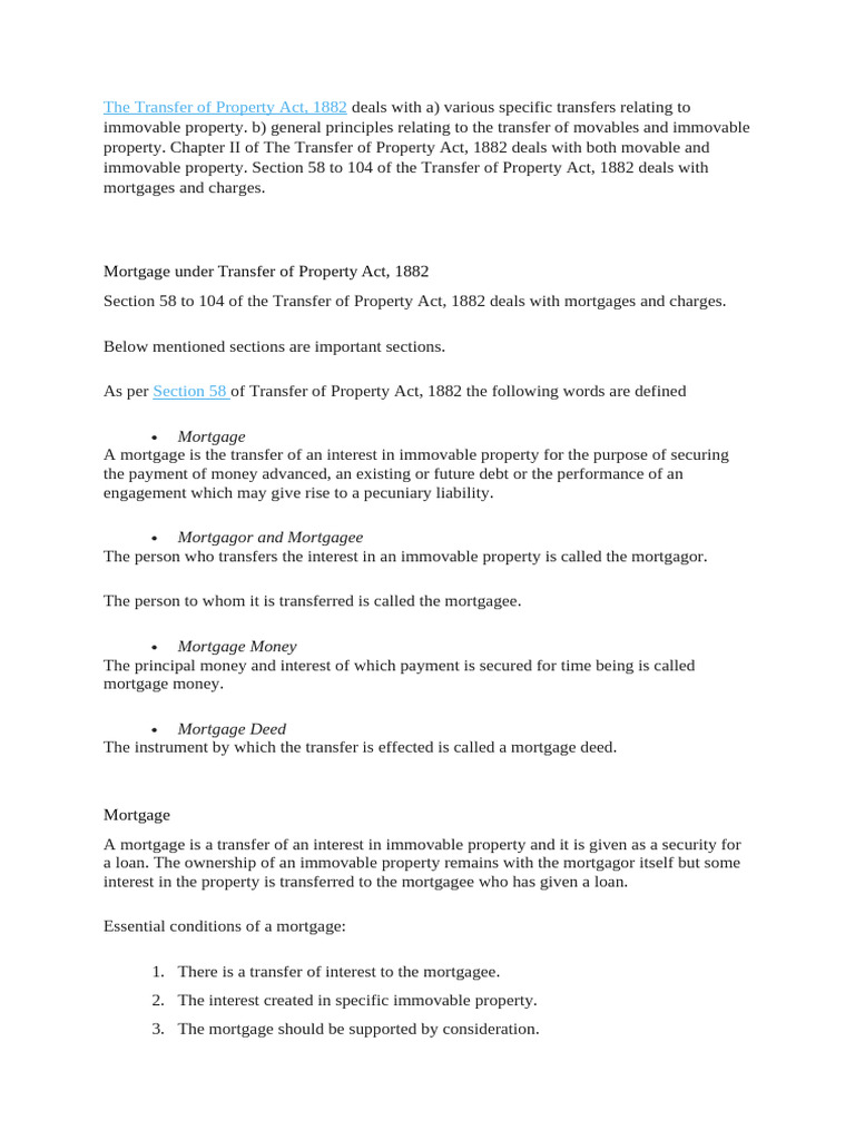 Transfer Property Act: Some Brief Concepts | PDF
