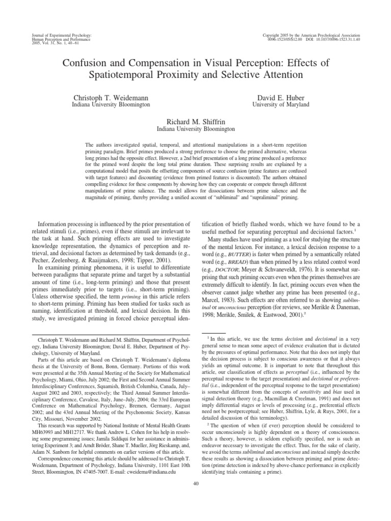 Confusion and Compensation in Visual Perception: Effects of ...