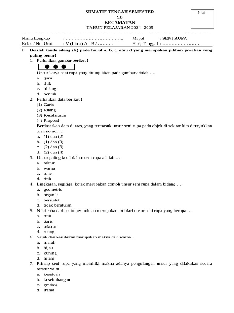 STS Kelas 5 Mapel Seni Rupa | PDF
