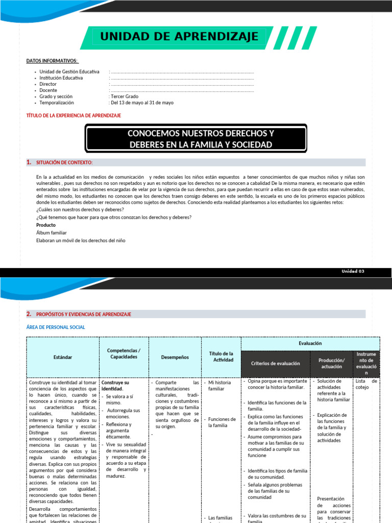 Unidad de Aprendizaje 03 (3º Prim) | PDF
