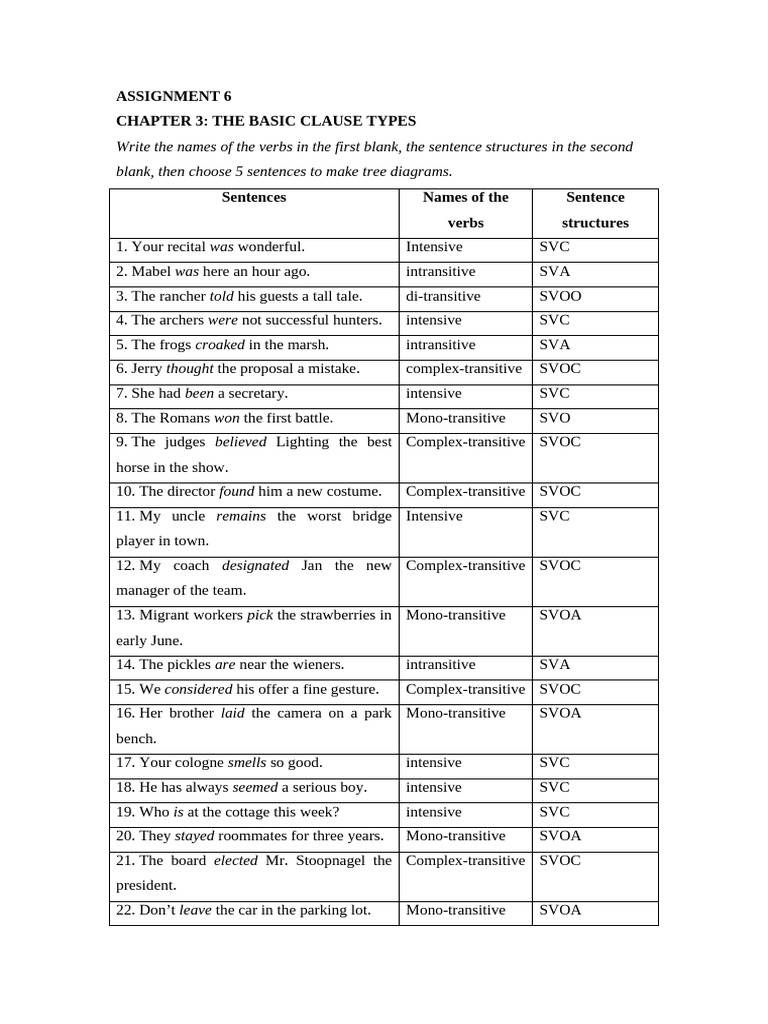 Assignment 6 - The Basic Clause Types | PDF