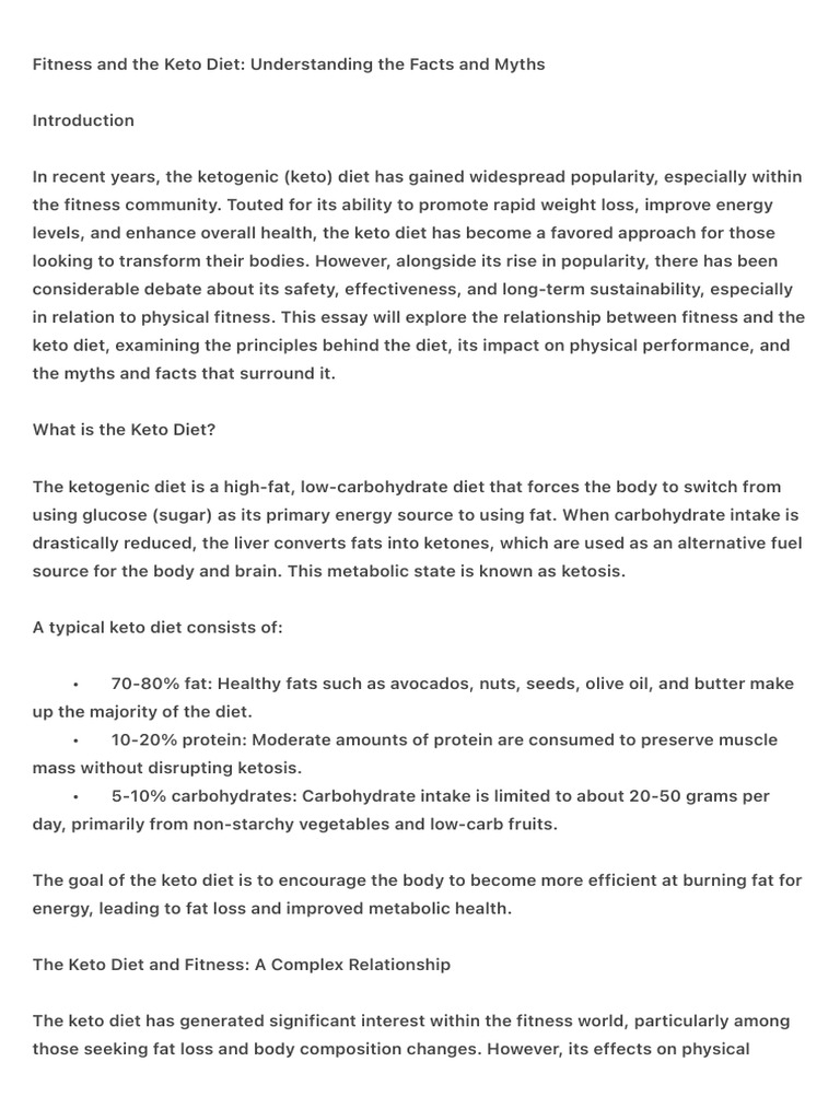 Fitness and The Keto Diet - Understanding The Facts and Myths | PDF
