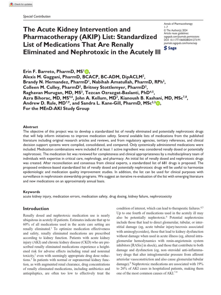 Barreto Et Al 2024 The Acute Kidney Intervention and Pharmacotherapy ...