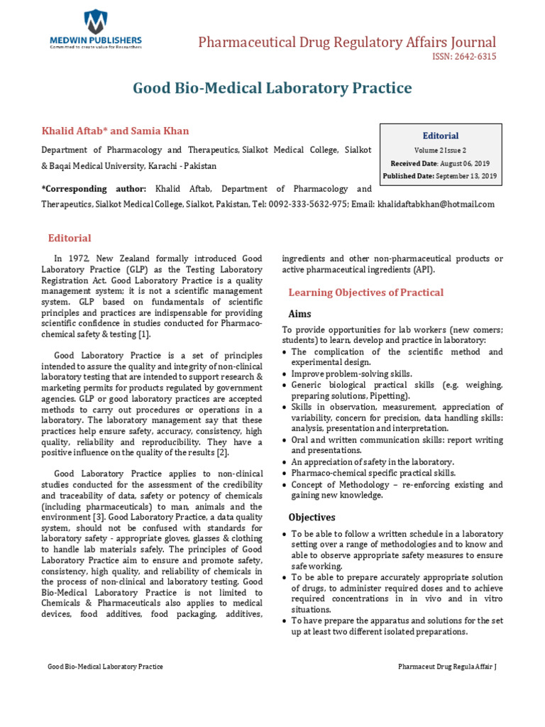 2019 Good Bio-Medical Laboratory Practice | PDF