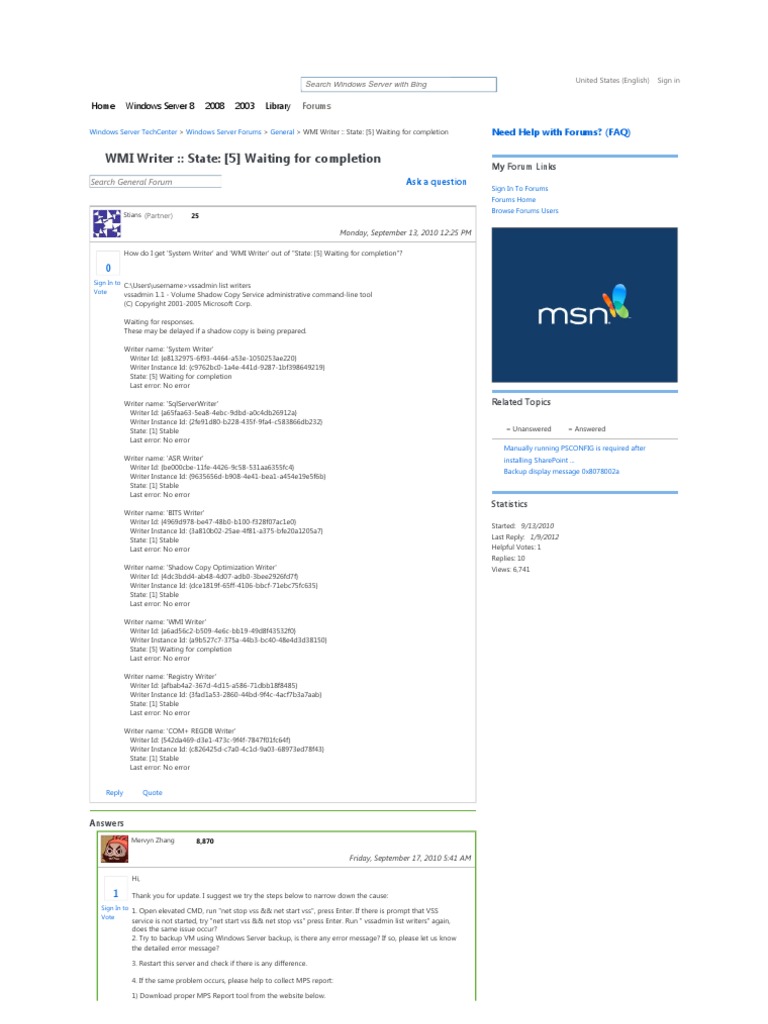 VSS Writers WMI Writer State (5) Waiting For Completion PDF