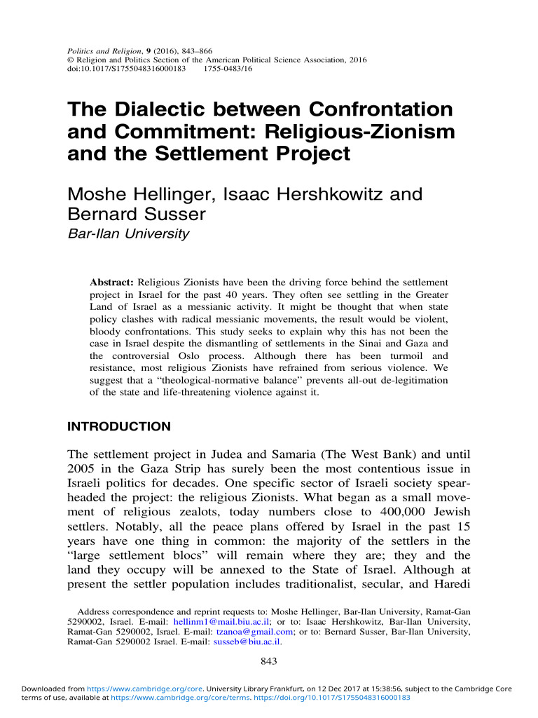 The Dialectic Between Confrontation And Commitment Religious Zionism