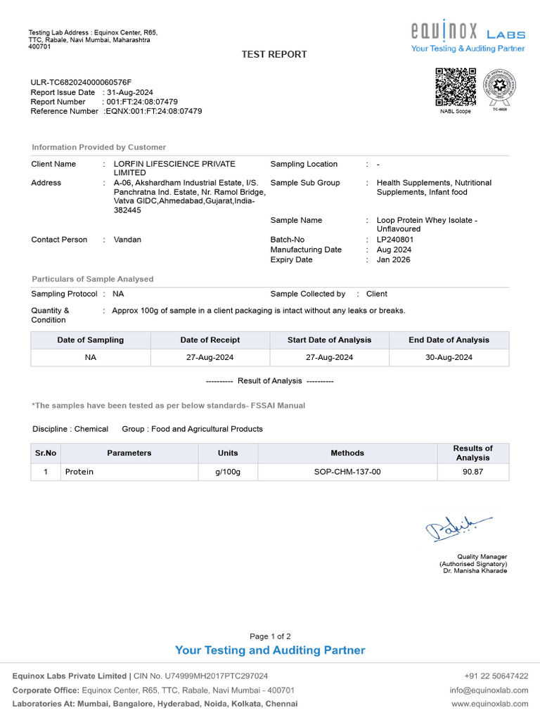 Whey Protein Lab Test Report | PDF | Proteins | Technology & Engineering