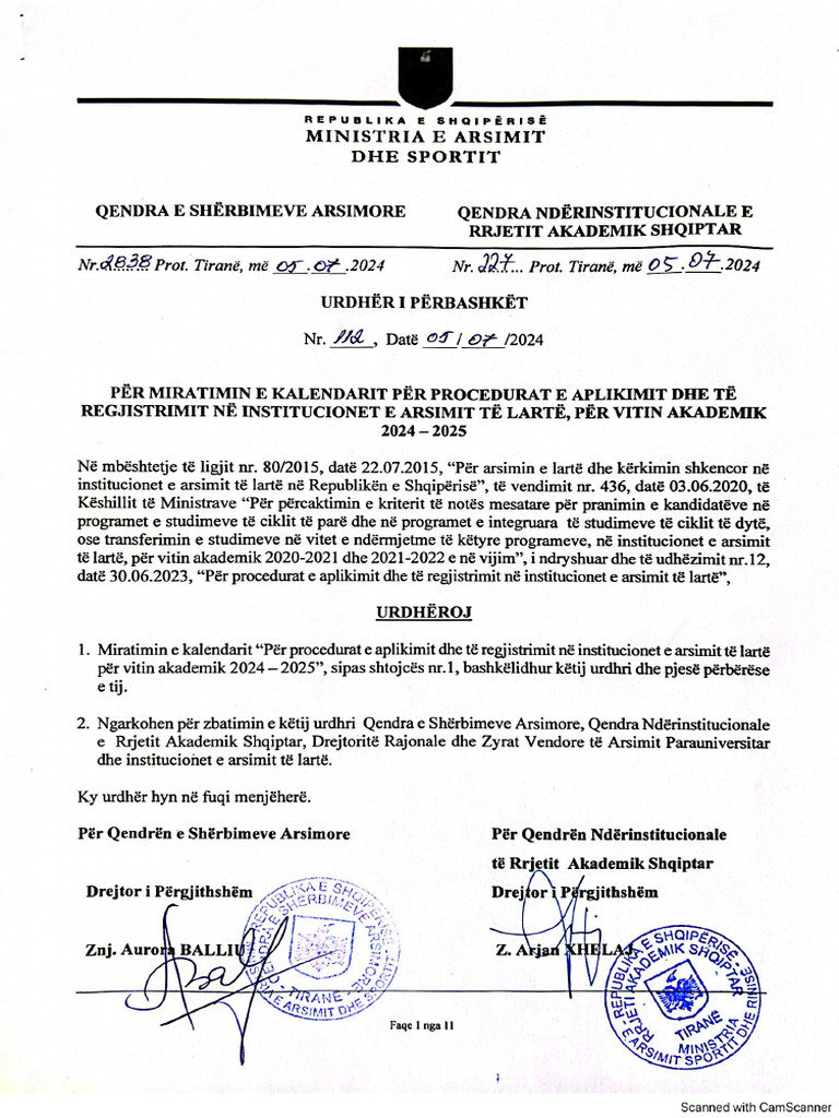Urdher I Perbashket QSHA RASH Dt.05.07.2024 Signed 1 | PDF