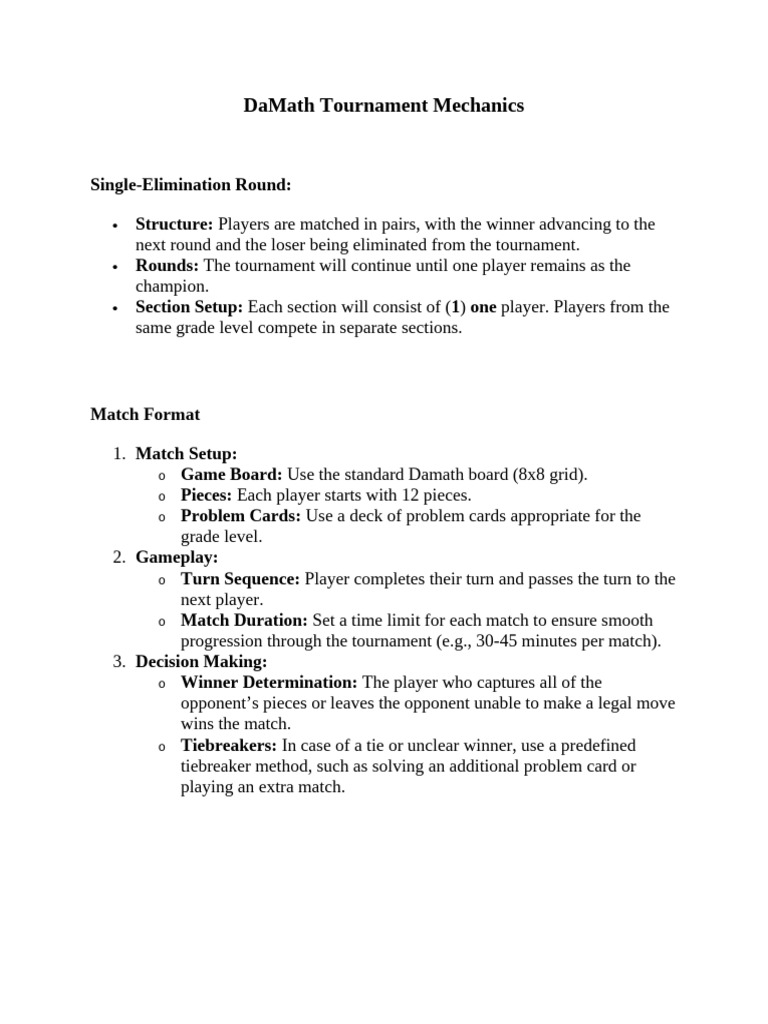 DaMath Tournament Mechanics | PDF