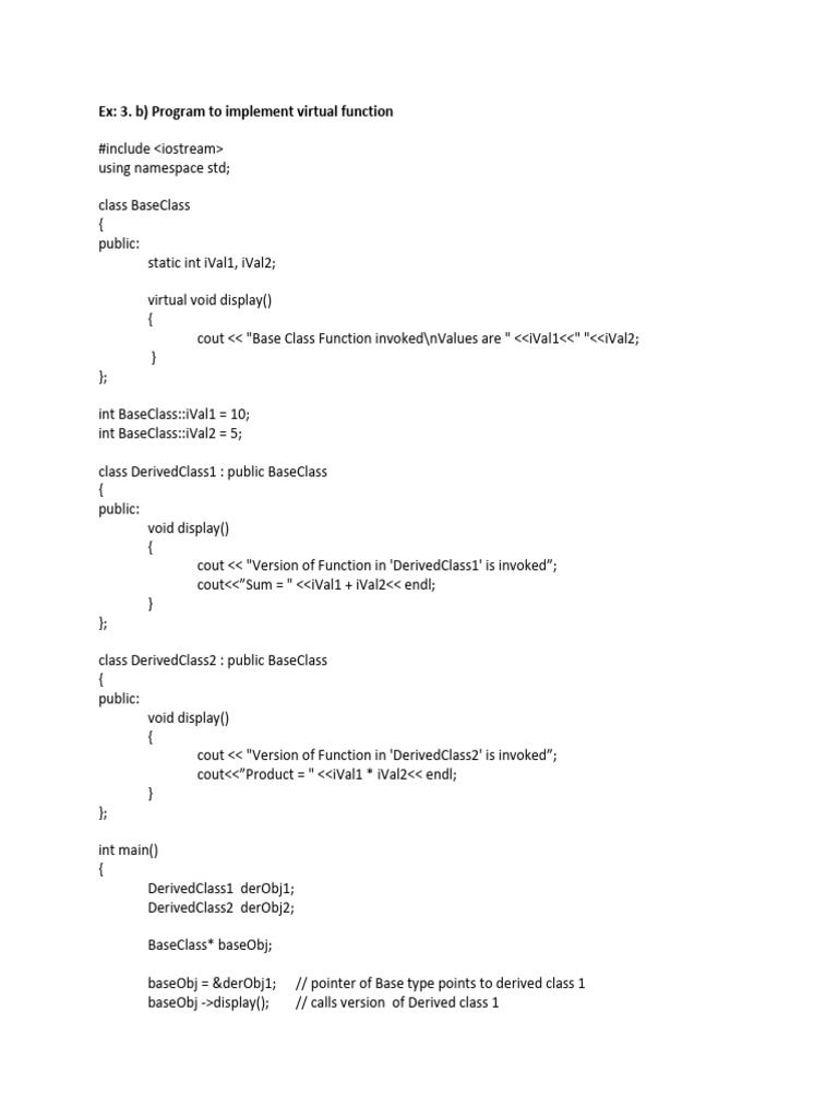 C++ Virtual Function Implementation Example | PDF | Computers