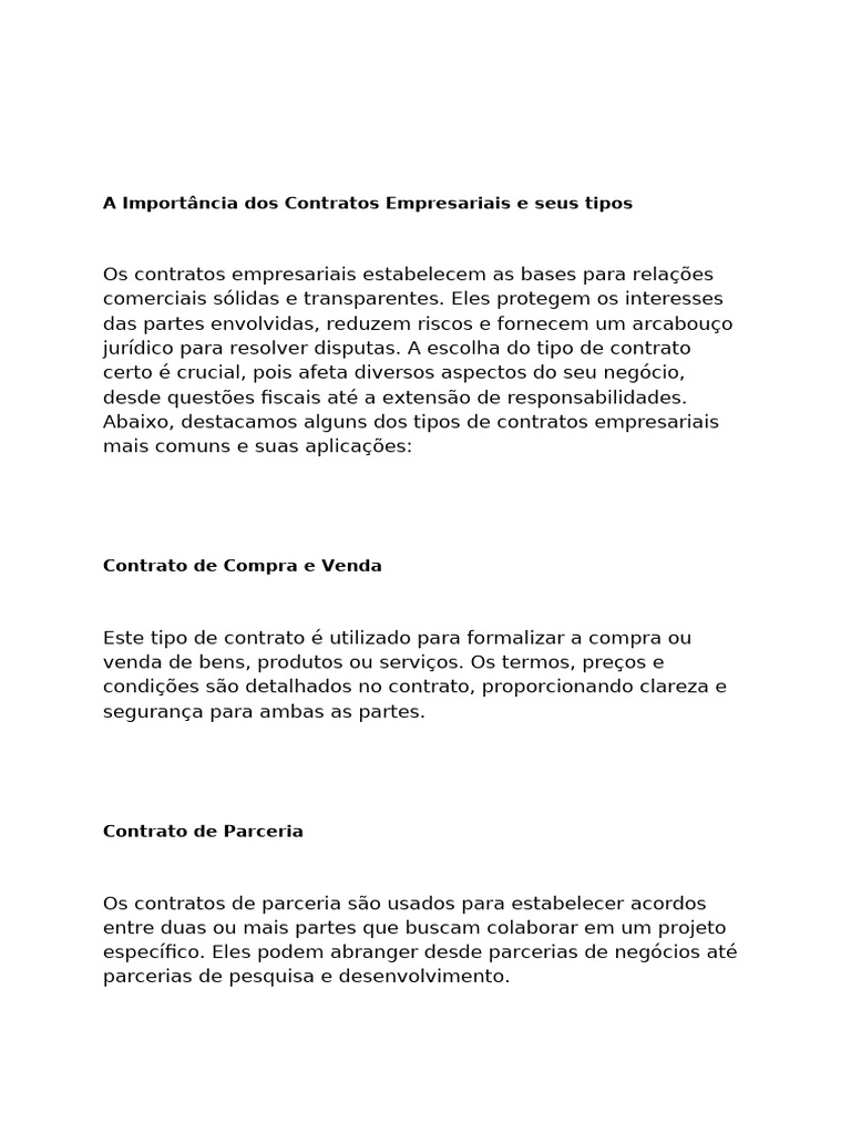 A Importância Dos Contratos Empresariais e Seus Tipos | PDF