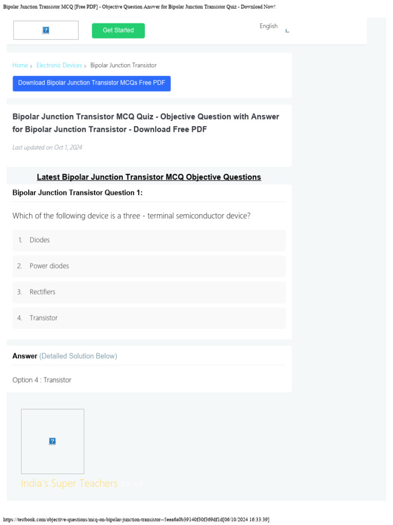 Bipolar Junction Transistor MCQ [Free PDF] Objective Question Answer